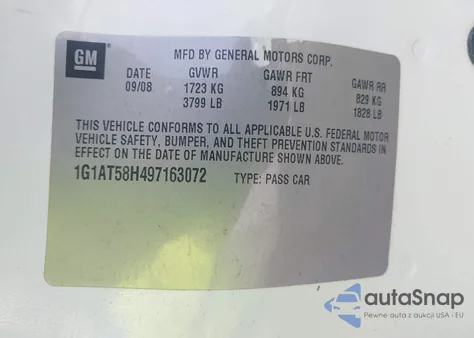 2009 Chevrolet Cobalt Lt из США, поврежденный, VIN 1G1AT58H497163072